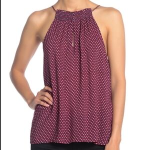 Splendid Tank Swing Sleeveless Halter Keyhole Neck Smocked Red White Navy XL NWT